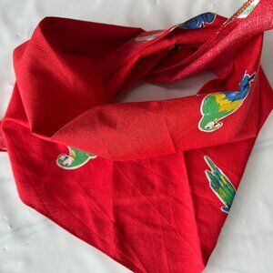 Novelty PARROT Print Red Head Scarf Neck Bandana Kerchief Triangle Shape